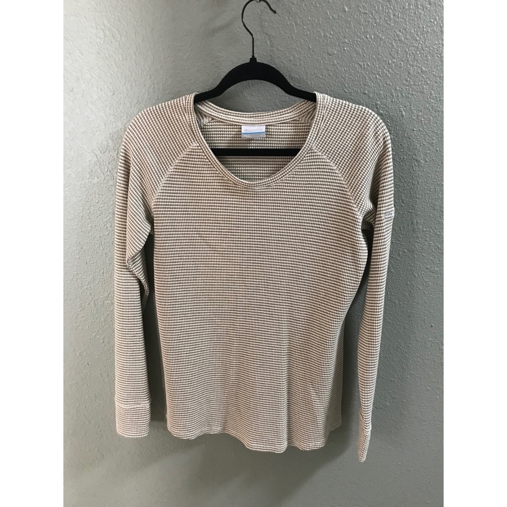 Columbia Sportswear Womens L Tan Waffle Knit V-Neck Thermal Top